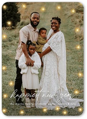 Still Glowing Holiday Card, White, 5x7 Flat, New Year, Pearl Shimmer Cardstock, Rounded, White