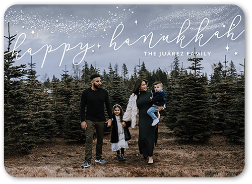 Contemporary Snowflake Holiday Card, White, 5x7 Flat, Hanukkah, Pearl Shimmer Cardstock, Rounded