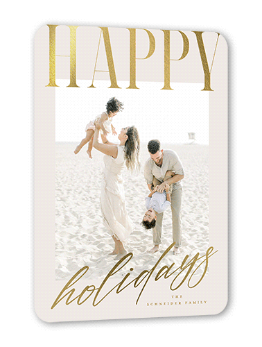 Big And Shiny Holiday Card, Grey, Gold Foil, 5x7 Flat, Holiday, Pearl Shimmer Cardstock, Rounded