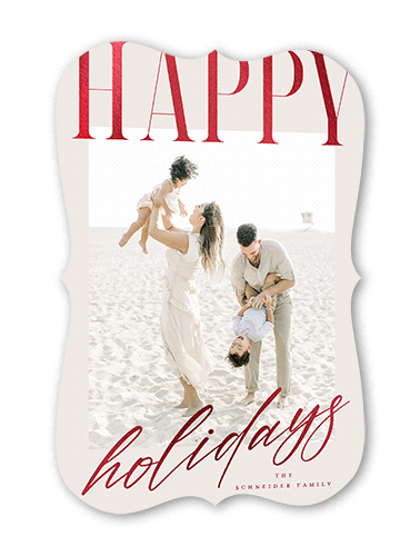 Big And Shiny Holiday Card, Grey, Red Foil, 5x7 Flat, Holiday, Pearl Shimmer Cardstock, Bracket, White