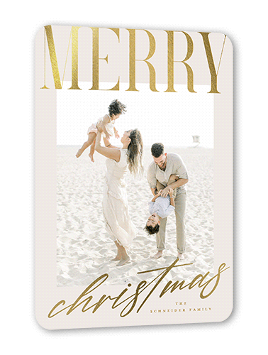 Big And Shiny Holiday Card, Grey, Gold Foil, 5x7 Flat, Christmas, Pearl Shimmer Cardstock, Rounded