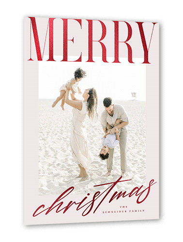 Big And Shiny Holiday Card, Red Foil, Grey, 5x7 Flat, Christmas, Pearl Shimmer Cardstock, Square