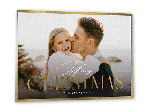 Gleaming Edge Holiday Card, White, Gold Foil, 5x7 Flat, Christmas, Luxe Double-Thick Cardstock, Square, White