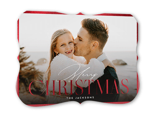 Gleaming Edge Holiday Card, Red Foil, White, 5x7, Christmas, Pearl Shimmer Cardstock, Bracket