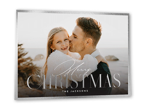 Gleaming Edge Holiday Card, White, Silver Foil, 5x7 Flat, Christmas, Matte, Signature Smooth Cardstock, Square, White