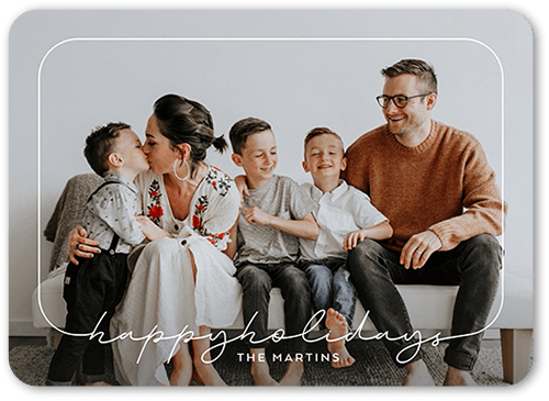 Writing Frame Holiday Card, none, White, 5x7 Flat, Holiday, Matte, Signature Smooth Cardstock, Rounded, White