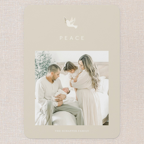 Peaceful Simplicity Holiday Card, Beige, 5x7 Flat, Holiday, Pearl Shimmer Cardstock, Rounded, Beige