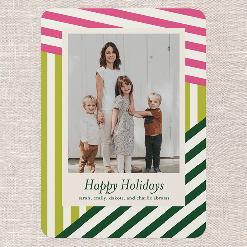 Slanted Stripes Holiday Card, Green, 5x7 Flat, Holiday, 100% Recycled Cardstock , Rounded, Mojito