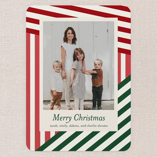 Slanted Stripes Holiday Card, Red, 5x7 Flat, Christmas, Standard Smooth Cardstock, Rounded, Red