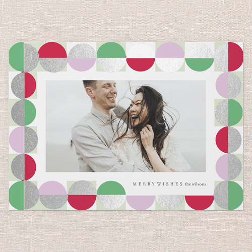 Geometric Garland Holiday Card, White, Silver Foil, 5x7 Flat, Write Your Own, Luxe Double-Thick Cardstock, Square, White