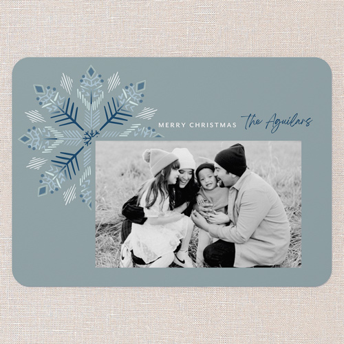 Elaborate Snowflake Holiday Card, Blue, 5x7 Flat, Write Your Own, Standard Smooth Cardstock, Rounded