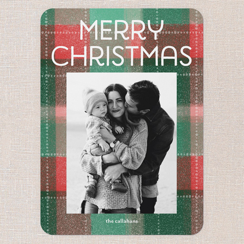 Cozy Plaid Greetings Holiday Card, Green, 5x7 Flat, Christmas, Matte, Signature Smooth Cardstock, Rounded, Tree