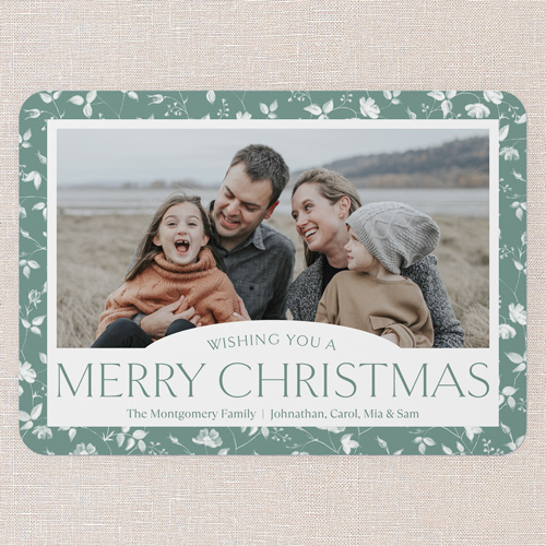 Vintage Traditions Holiday Card, Green, 5x7 Flat, Christmas, Pearl Shimmer Cardstock, Rounded