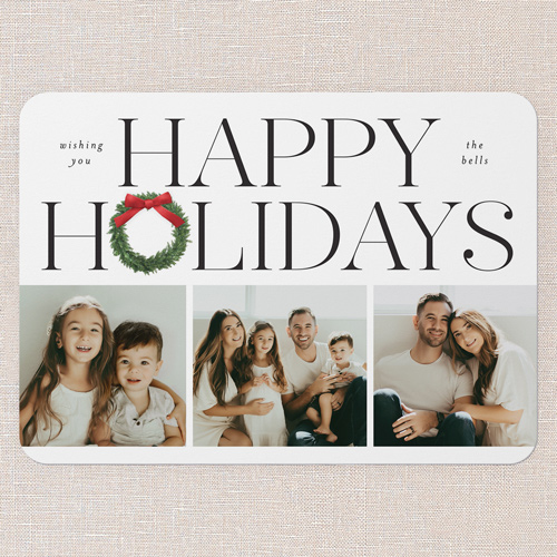 Holiday Wreath Elegance Holiday Card, White, 5x7 Flat, Holiday, 100% Recycled Cardstock , Rounded