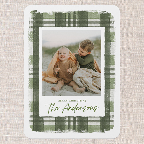 Comforting Plaid Holiday Card, Green, 5x7 Flat, Write Your Own, 100% Recycled Cardstock , Rounded, Leaf