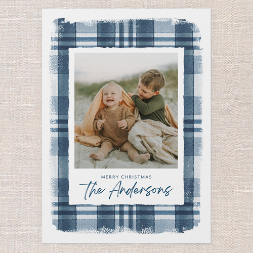 Comforting Plaid Holiday Card, Blue, 5x7 Flat, Write Your Own, 100% Recycled Cardstock , Square