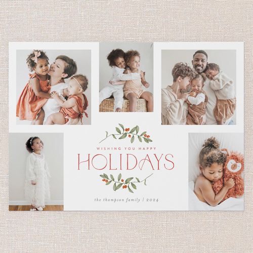 Enclosed Holly Holiday Card, White, 5x7 Flat, Holiday, Pearl Shimmer Cardstock, Square, White