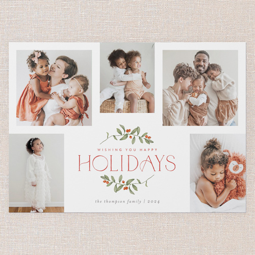 Enclosed Holly Holiday Card, White, 5x7 Flat, Holiday, Pearl Shimmer Cardstock, Square