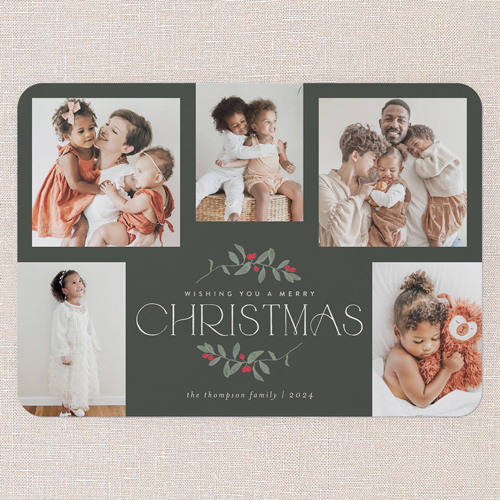 Enclosed Holly Holiday Card, Green, 5x7 Flat, Christmas, Matte, Signature Smooth Cardstock, Rounded
