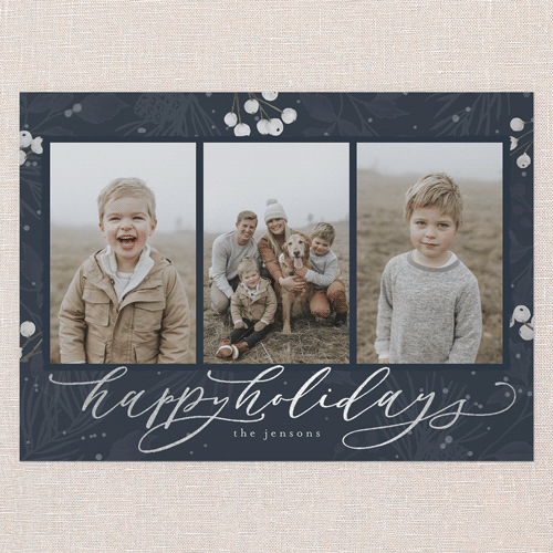 Filigree Festivity Holiday Card, Blue, Silver Foil, 5x7 Flat, Holiday, Matte, Signature Smooth Cardstock, Square, Navy