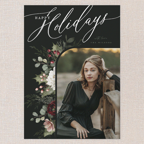 Botanical Elegance Holiday Card, Black, Silver Foil, 5x7 Flat, Holiday, Matte, Signature Smooth Cardstock, Square, Black