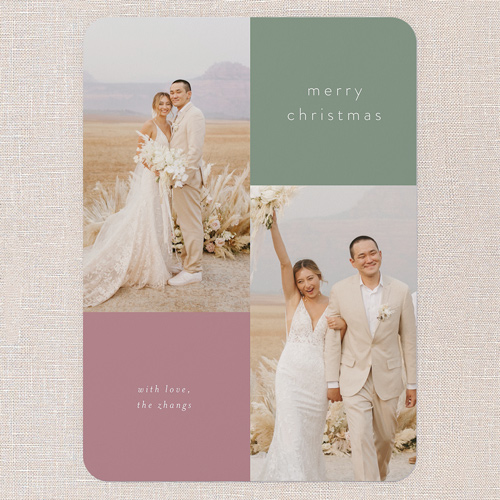 Simple Squared Holiday Card, Green, 5x7 Flat, Christmas, Pearl Shimmer Cardstock, Rounded, Rosemary