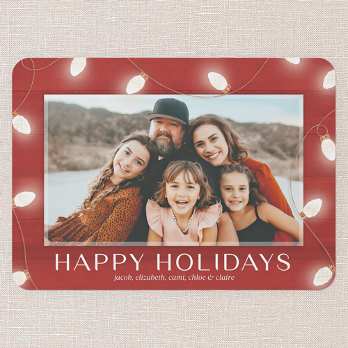 Classic String Lights Holiday Card, Red, 5x7 Flat, Holiday, 100% Recycled Cardstock , Rounded, Red