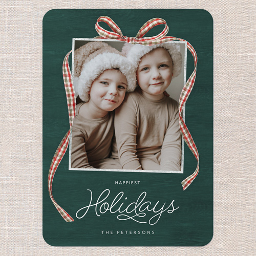 Remarkable Ribbon Holiday Card, Green, 5x7 Flat, Holiday, 100% Recycled Cardstock , Rounded, Seaweed