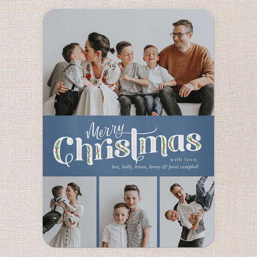 Classic Christmas Charm Holiday Card, Blue, 5x7 Flat, Christmas, Pearl Shimmer Cardstock, Rounded, Moonstruck