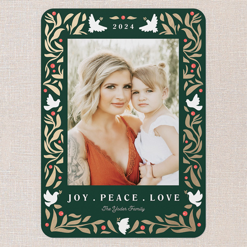 Lovely Doves Holiday Card, Green, 5x7 Flat, Write Your Own, 100% Recycled Cardstock ?, Rounded