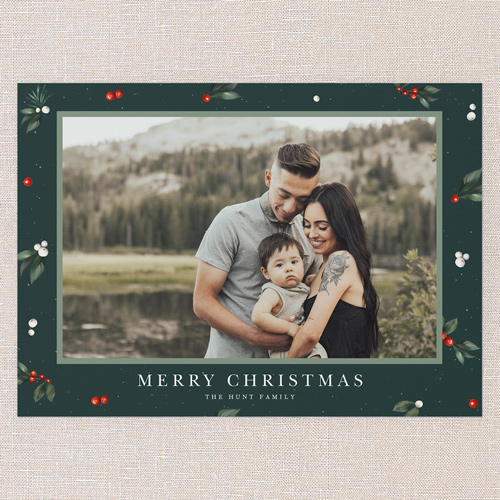Classic Holly Holiday Card, Green, 5x7 Flat, Write Your Own, Pearl Shimmer Cardstock, Square