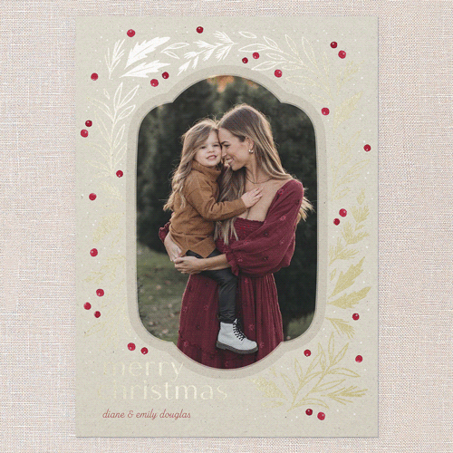 Foliage Framing Holiday Card, Gold Foil, Beige, 5x7 Flat, Christmas, Luxe Double-Thick Cardstock, Square, Sandstone