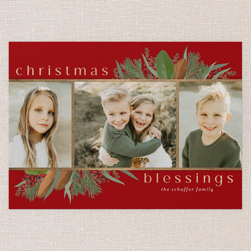 Fantastic Foliage Holiday Card, Red, 5x7 Flat, Religious, Pearl Shimmer Cardstock, Square, Marsala