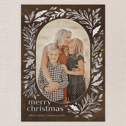 Frosty Evergreen Charm Holiday Card, Silver Foil, Brown, 5x7 Flat, Christmas, Luxe Double-Thick Cardstock, Square, Chocolate