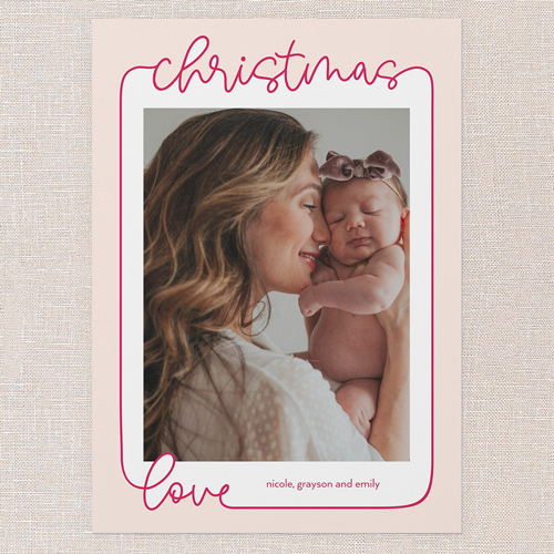 Loving Look Holiday Card, Pink, 5x7 Flat, Christmas, Pearl Shimmer Cardstock, Square