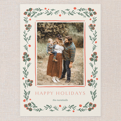 Handcrafted Holly Holiday Card, Beige, 5x7 Flat, Holiday, Matte, Signature Smooth Cardstock, Square