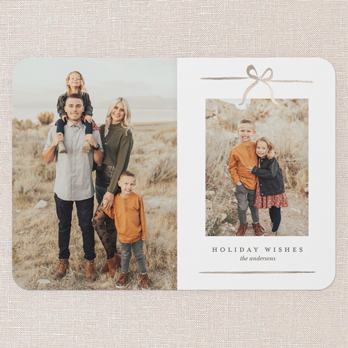 Blissful Bow Holiday Card, White, 5x7 Flat, Holiday, 100% Recycled Cardstock , Rounded, White