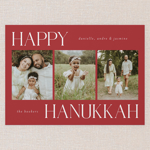 Simplistic Style Holiday Card, Red, 5x7 Flat, Hanukkah, Standard Smooth Cardstock, Square, Spanish Red