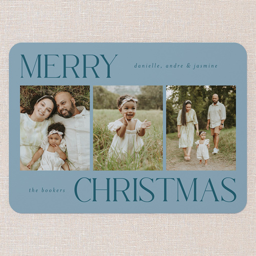 Simplistic Style Holiday Card, Blue, 5x7 Flat, Christmas, Pearl Shimmer Cardstock, Rounded, Marine