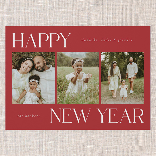 Simplistic Style Holiday Card, Red, 5x7 Flat, New Year, Luxe Double-Thick Cardstock, Square