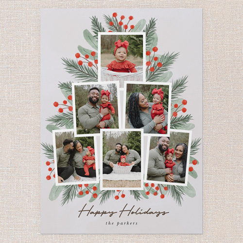 Lush Greenery Greetings Holiday Card, Grey, 5x7 Flat, Holiday, Pearl Shimmer Cardstock, Square, Whisper Gray