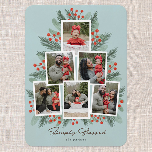 Lush Greenery Greetings Holiday Card, Blue, 5x7 Flat, Religious, Matte, Signature Smooth Cardstock, Rounded, Peppermint