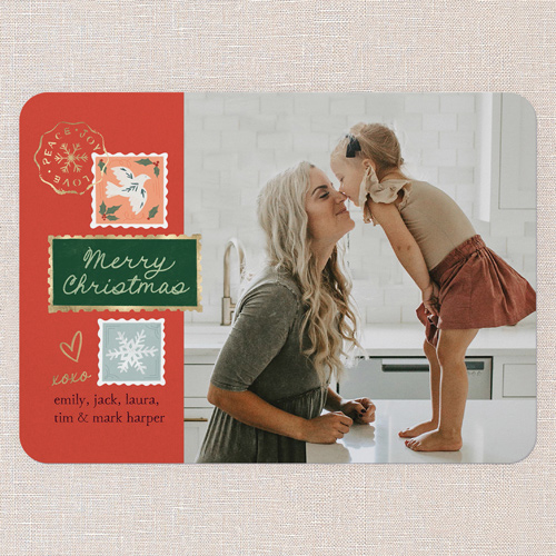 Seasonal Stamps Holiday Card, Red, 5x7 Flat, Christmas, 100% Recycled Cardstock ?, Rounded