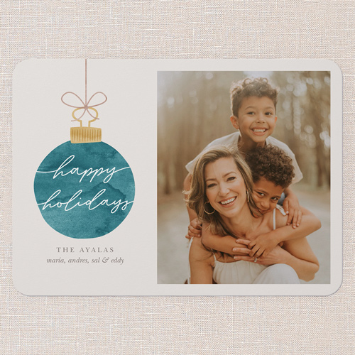 Warmhearted Watercolor Holiday Card, Blue, 5x7 Flat, Holiday, 100% Recycled Cardstock , Rounded, Blue