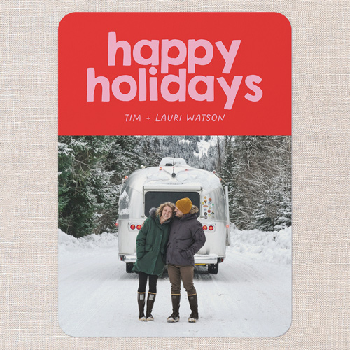 Festively Fun Holiday Card, Red, 5x7 Flat, Holiday, 100% Recycled Cardstock , Rounded, Cherry