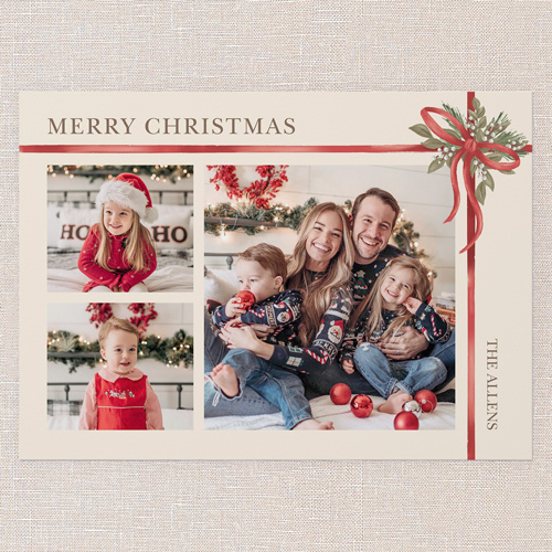 Classic Bow Holiday Card, White, 5x7 Flat, Christmas, Standard Smooth Cardstock, Square