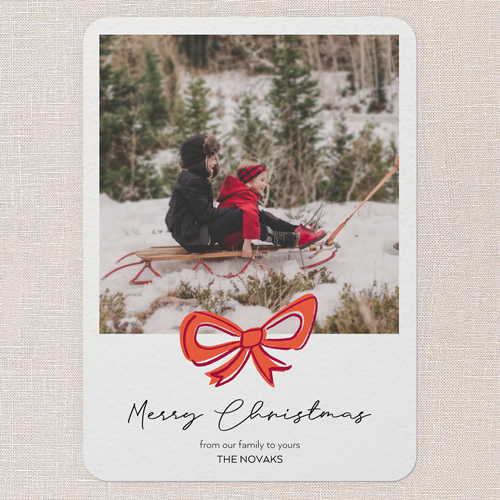 Joyful Bow Tidings Holiday Card, Red, 5x7 Flat, Christmas, Matte, Signature Smooth Cardstock, Rounded