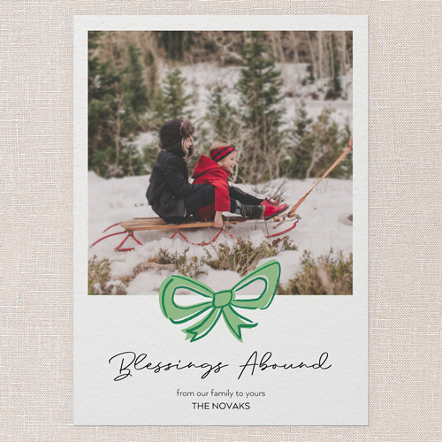 Joyful Bow Tidings Holiday Card, Green, 5x7 Flat, Religious, 100% Recycled Cardstock , Square