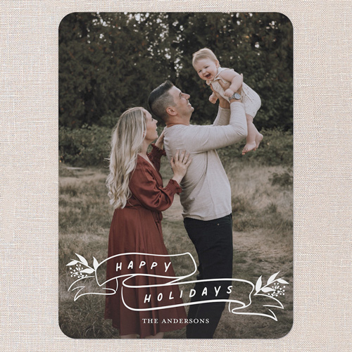 Festive Flourish Holiday Card, White, 5x7 Flat, Holiday, Standard Smooth Cardstock, Rounded, White