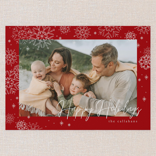 Faint Snowflakes Holiday Card, Red, 5x7 Flat, Holiday, Matte, Signature Smooth Cardstock, Square, Red
